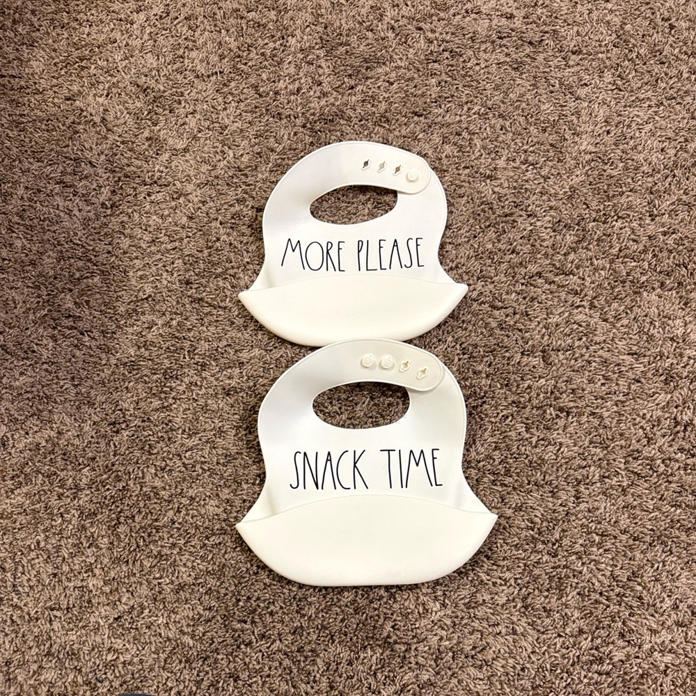 Rae Dunn Silicone Baby Bibs Adjustable Waterproof Set of 2